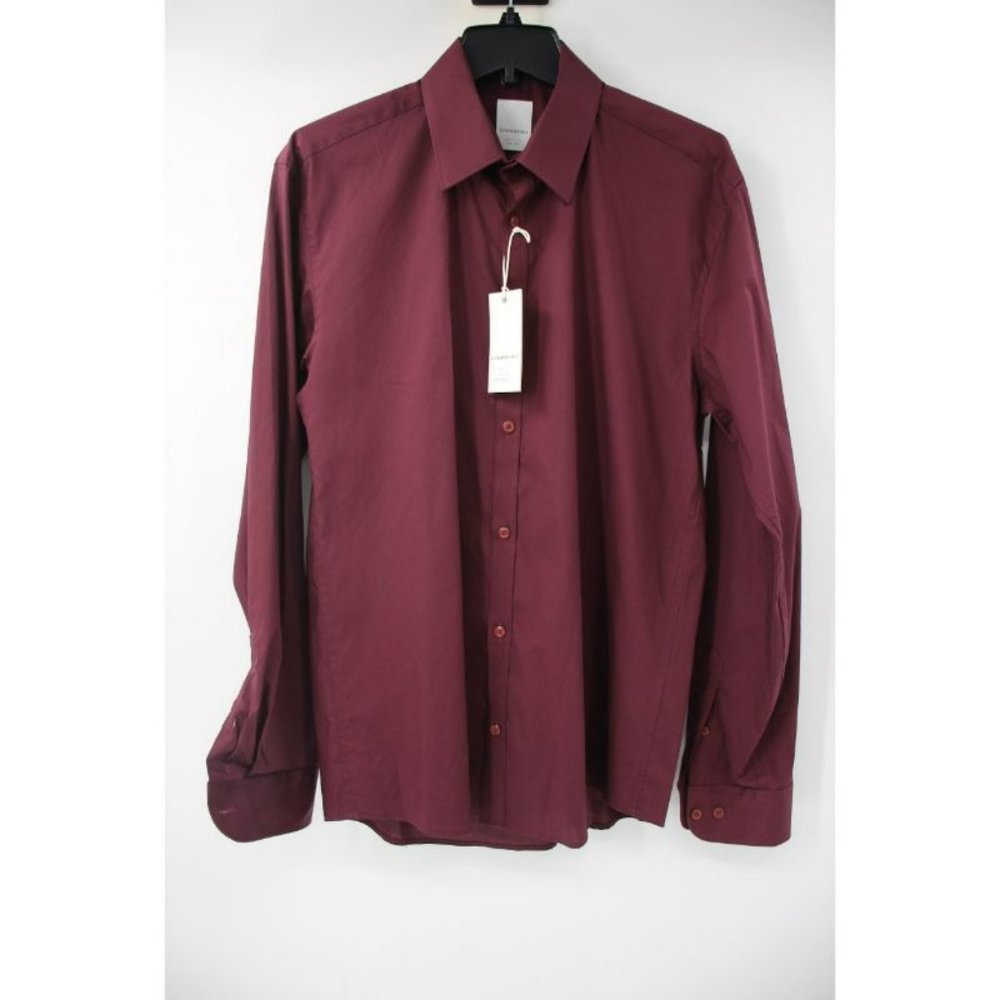 NWT Lindbergh shirt Men's L Slim Fit Stretch Long Sleeve Button Up Bordeaux